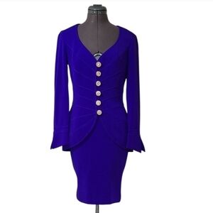 SM Tadashi Shoji Skirt Set Formal Sparkle Button Stretchy Purple Tailored